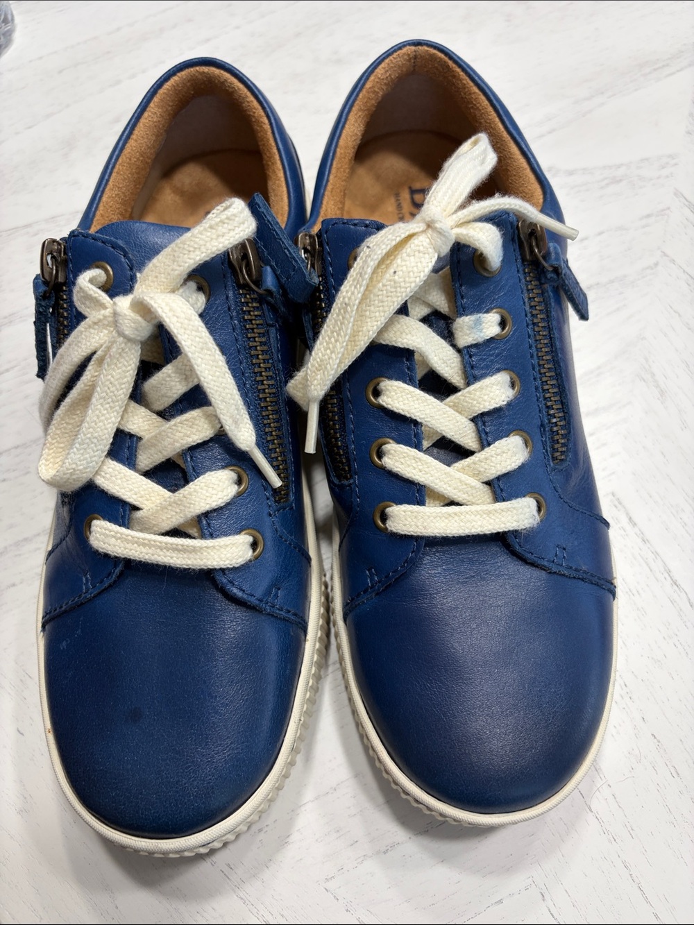 Born Navy Leather Lace-Up Sneakers with Cream Laces